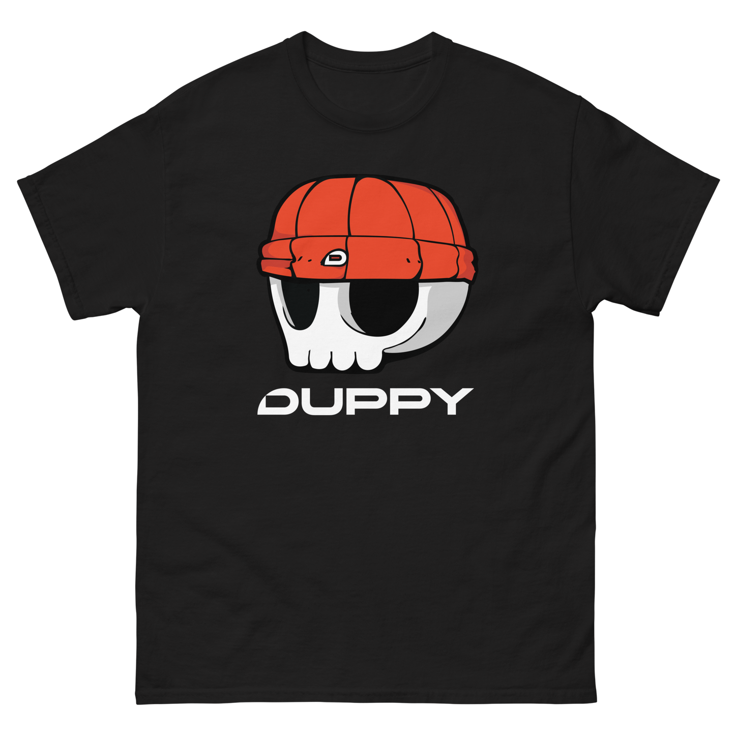 Black Unisex T-Shirt Red Beanie Skull Logo