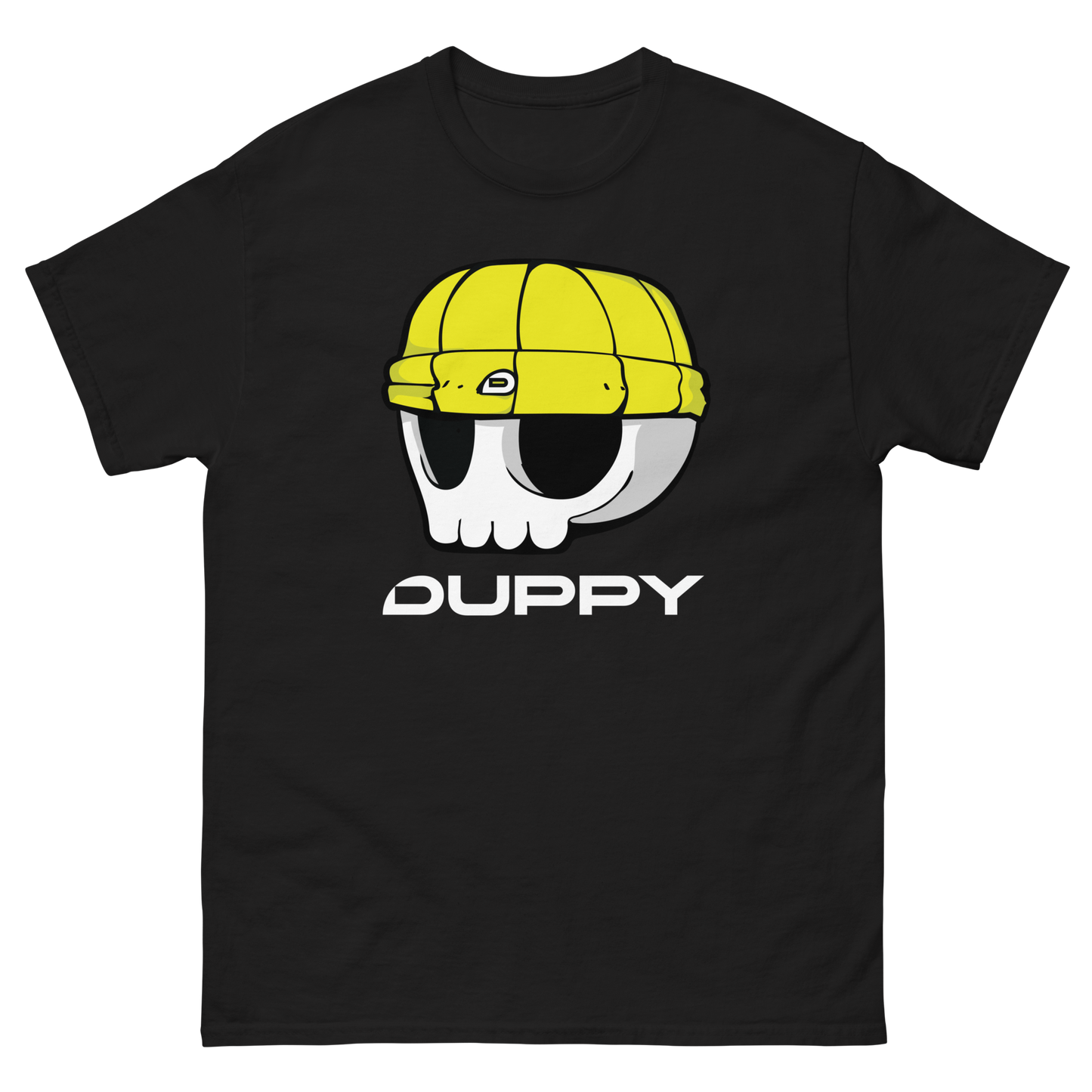 Black Unisex T-Shirt Yellow Beanie Skull Logo