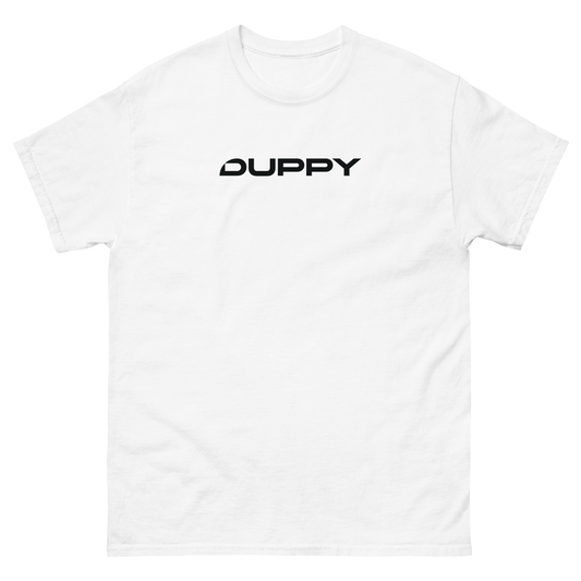 White Unisex T-Shirt (Duppy Black Text Logo)
