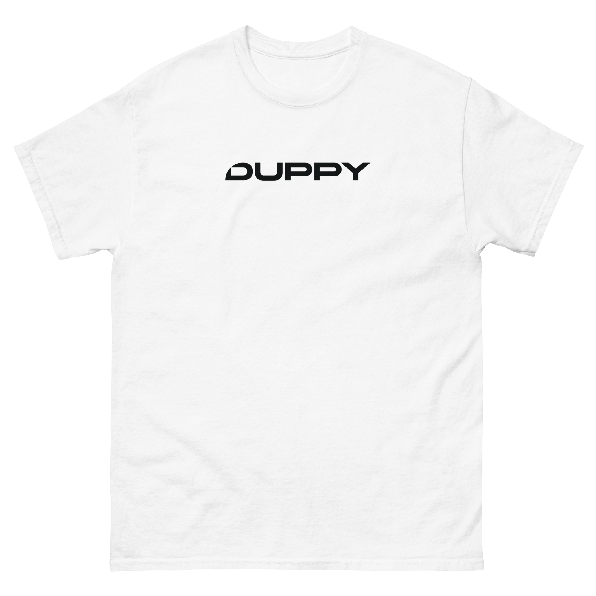 White Unisex T-Shirt (Duppy Black Text Logo)