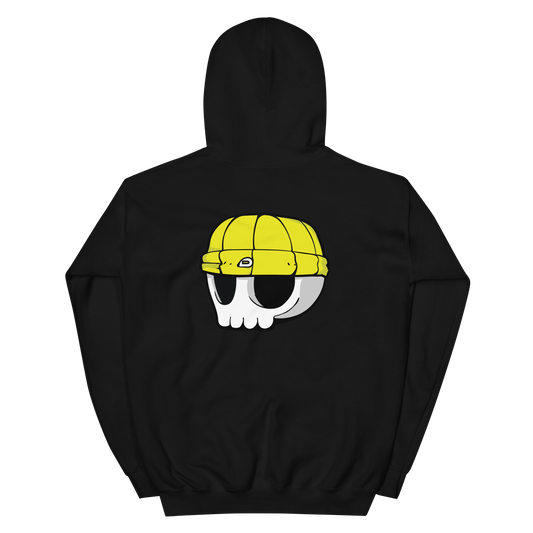 Black Unisex Hoodie - Yellow Beanie Skull Logo (Back Print)