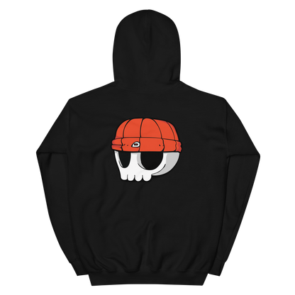 Black Unisex Hoodie - Red Beanie Skull Logo (Back Print)